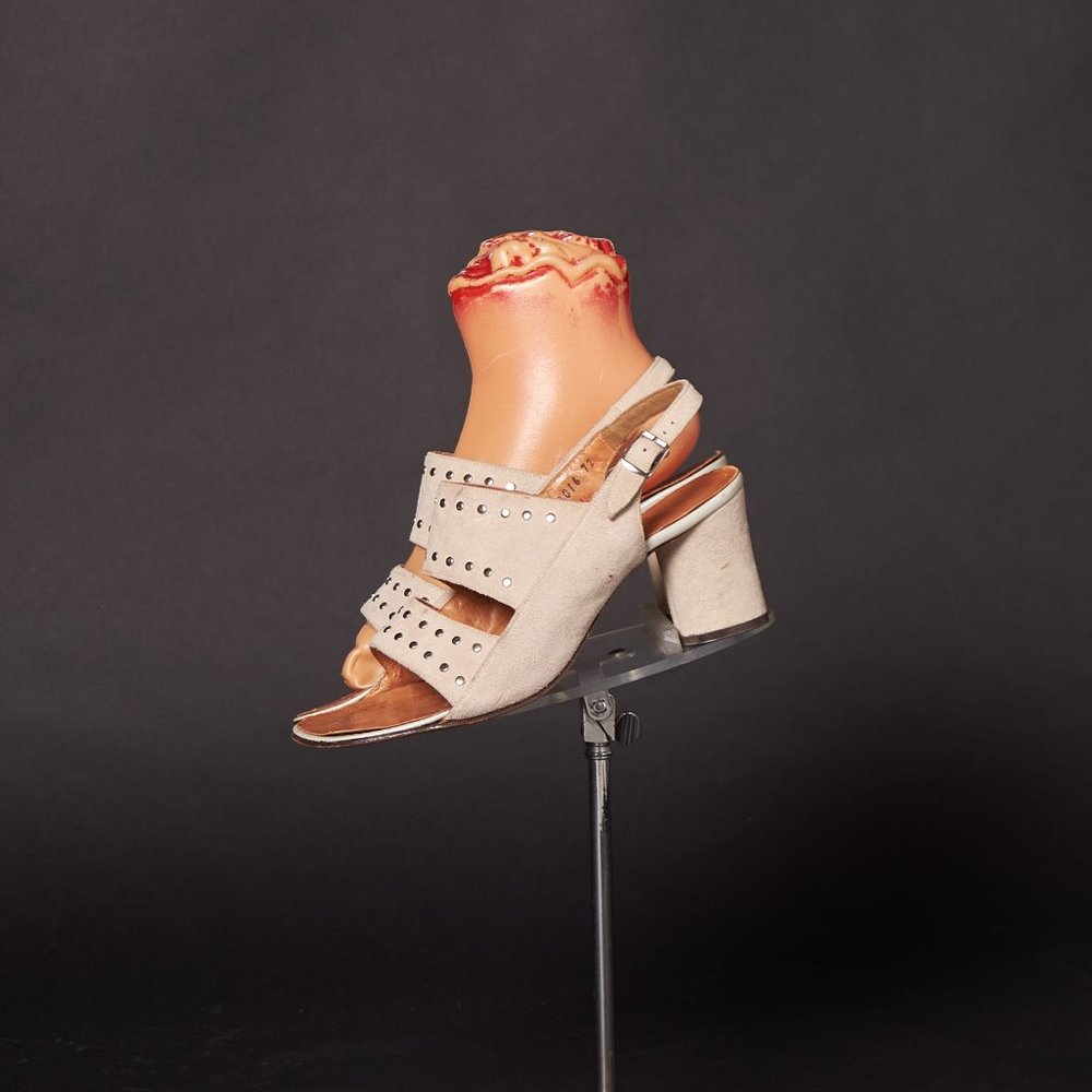 1970s Beige Suede and Studded Slingbacks